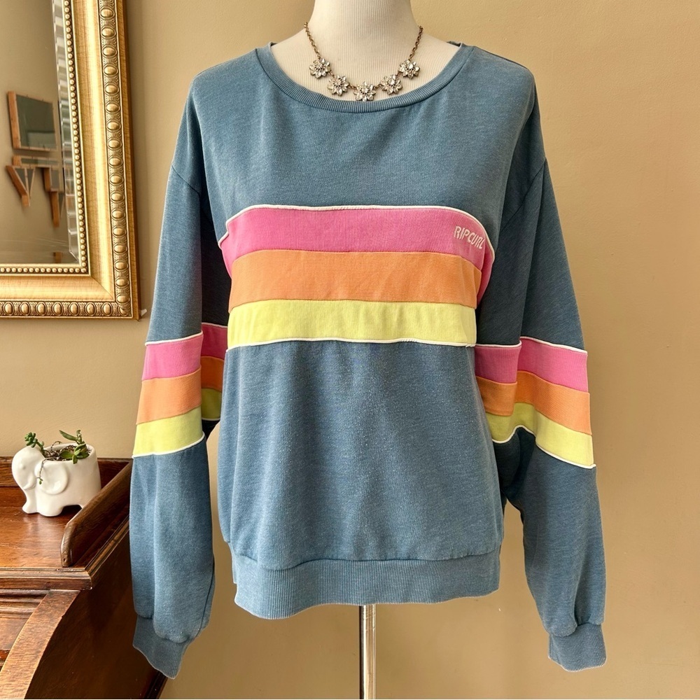 Rip Curl Golden State Crew Neck Sweatshirt Rainbow Stripe Size XL - Picture 3 of 14
